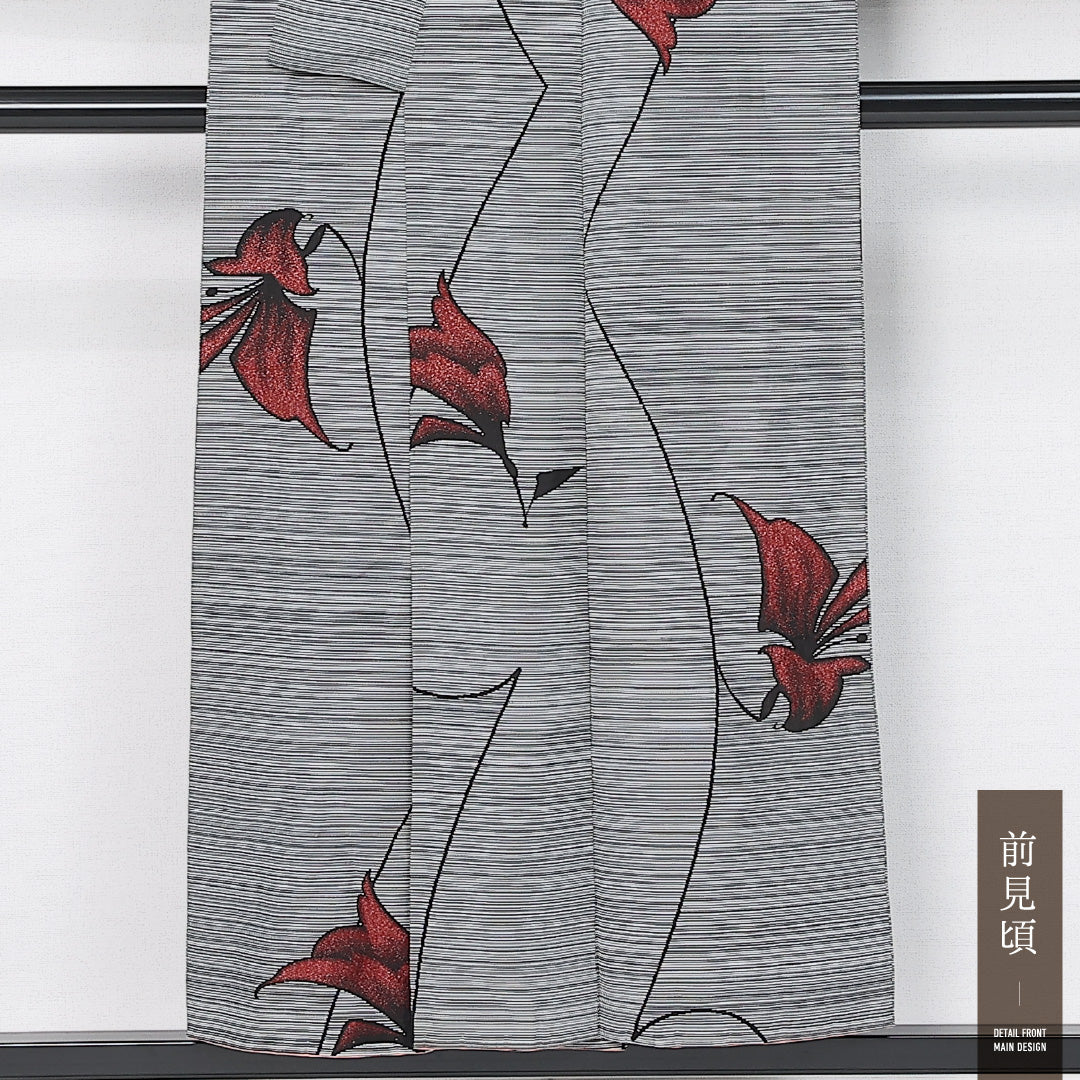 お召 袷 身丈150cm 裄丈62cm 正絹 Aランク インフォーマル 広衿 Sサイズ 漆糸 縞 ラメ グレー系 HP 1222-11892