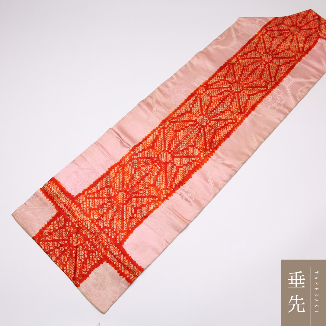 アンティーク 九寸名古屋帯 Cランク 帯丈334cm 正絹 全通 名古屋仕立て 織り・染め 絞り 蜀江 麻の葉 ピンク系 RP 1245-01470