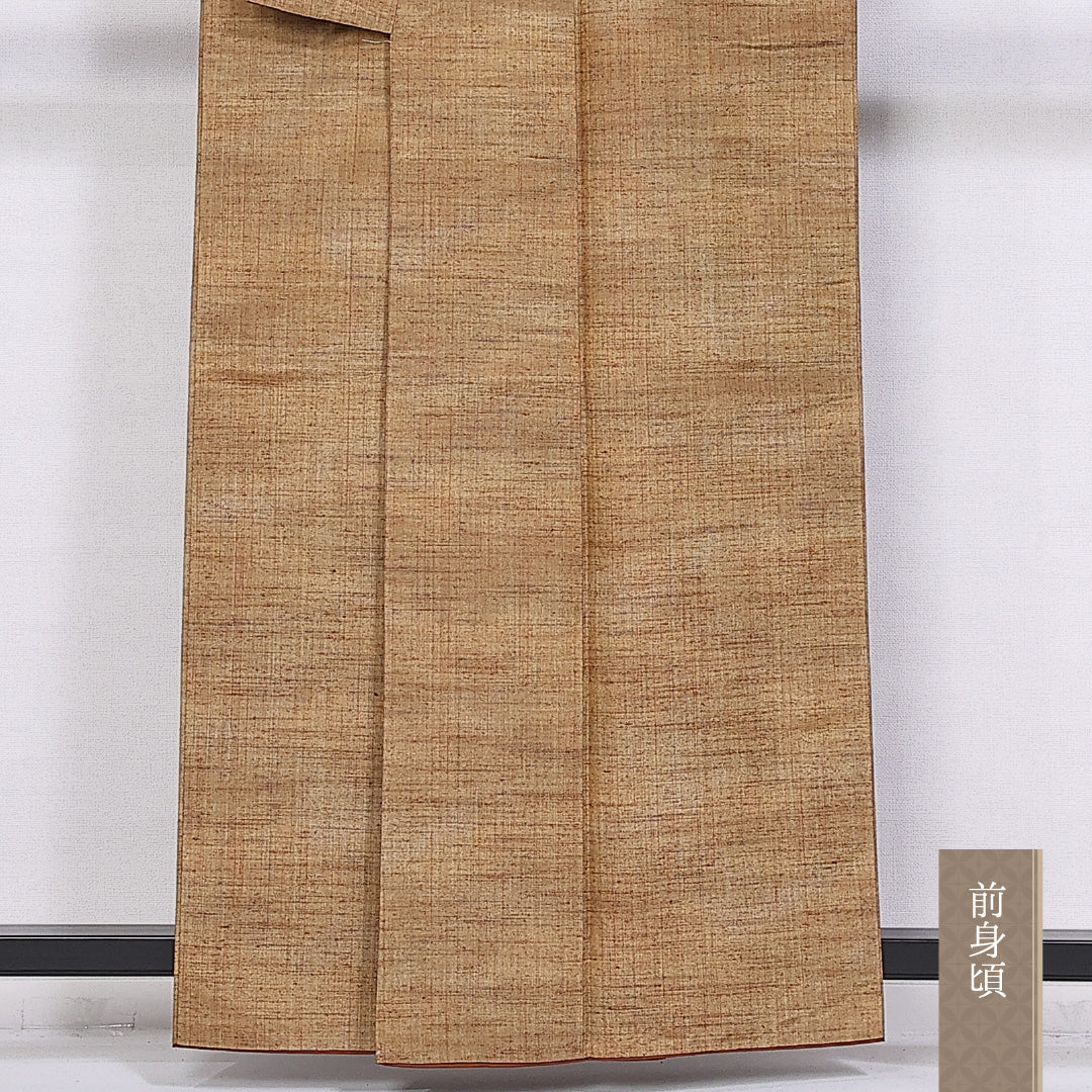 信州紬 袷 身丈158cm 裄丈63cm 正絹 Sランク カジュアル 広衿 Mサイズ 格子 茶系 M4 1223-10474