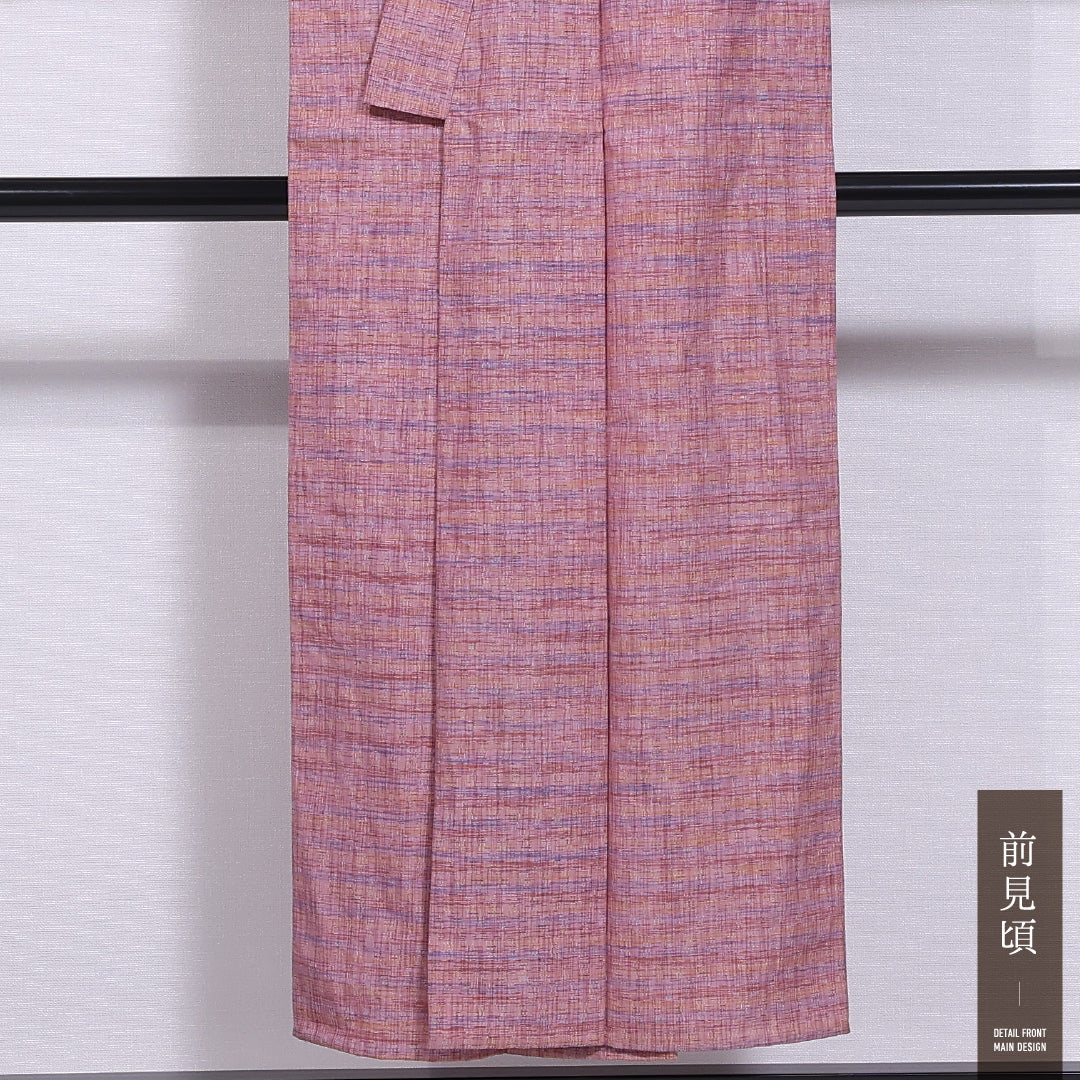 紬 単衣 身丈148cm 裄丈62cm 正絹 Aランク カジュアル バチ衿 XSサイズ 肩当て 創作柄 ピンク系 HP 1223-11858