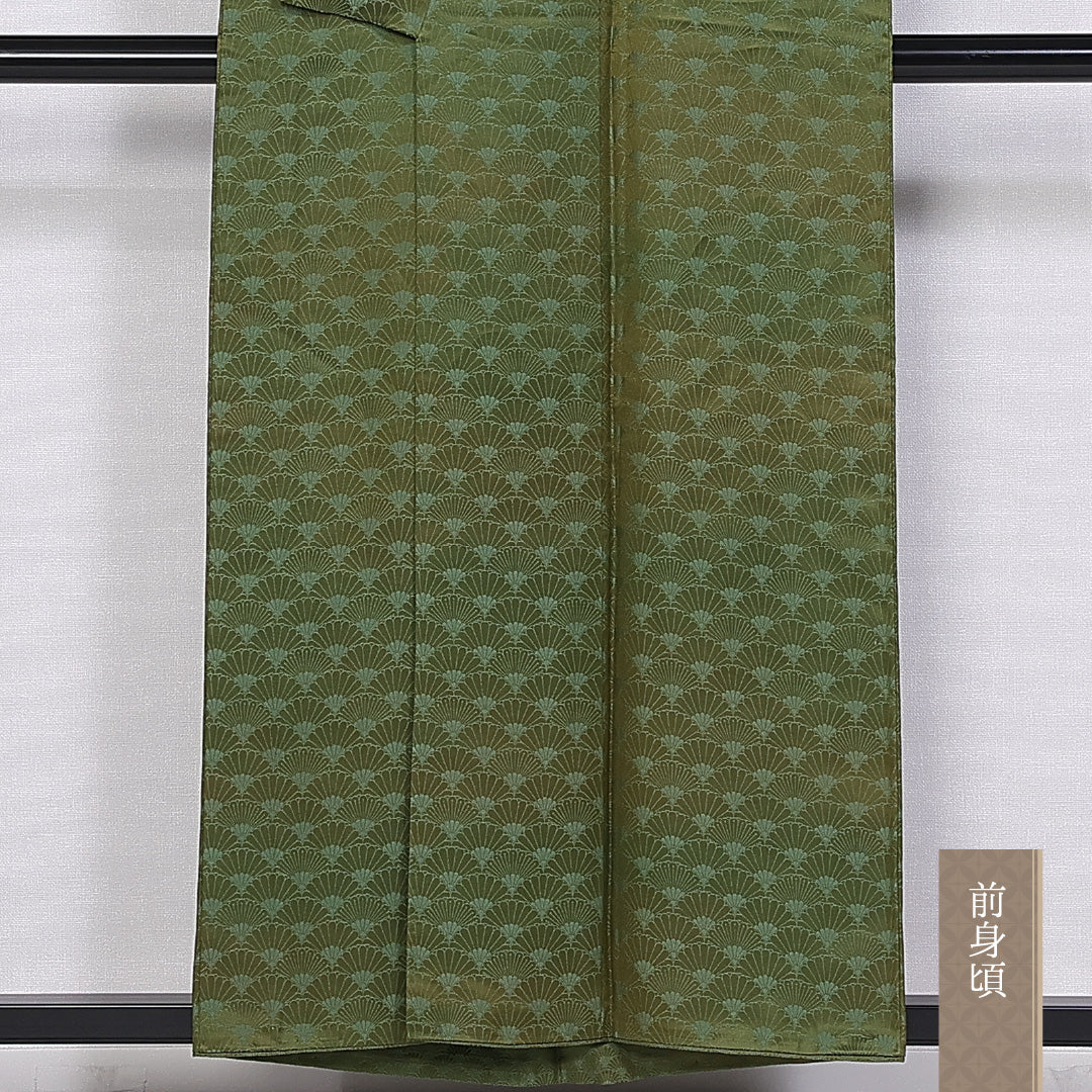 小紋 身丈154cm 裄丈65.5cm S 正絹 Sランク 袷 広衿 やまと 色無地 菊 青海波 1215-10573
