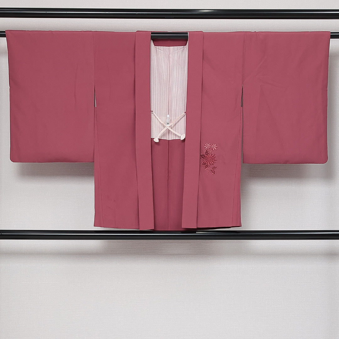 羽織 袷 身丈76cm 裄丈64cm 正絹 Sランク カジュアル Mサイズ オーガンジー 刺繍 紐あり 菊 ピンク系 RP 1232-13854