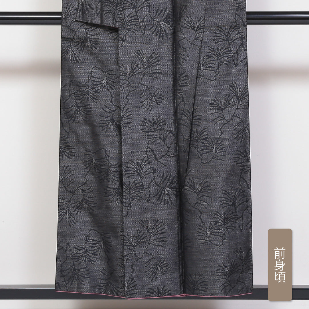 大島紬 袷 身丈152cm 裄61cm 正絹 グレー系 Sランク 1216-00688-2222