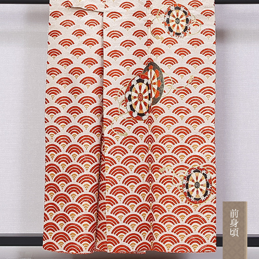 訪問着 身丈155cm 裄丈62.5cm Aランク 袷 正絹 広衿 源氏車 青海波 1212-10210