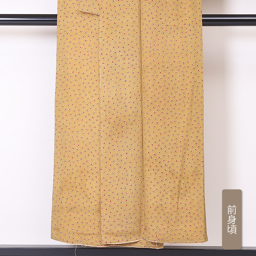 小紋 袷 身丈149cm 裄丈63cm 正絹 Cランク インフォーマル バチ衿 XSサイズ 花柄 黄系 LP 1221-01931
