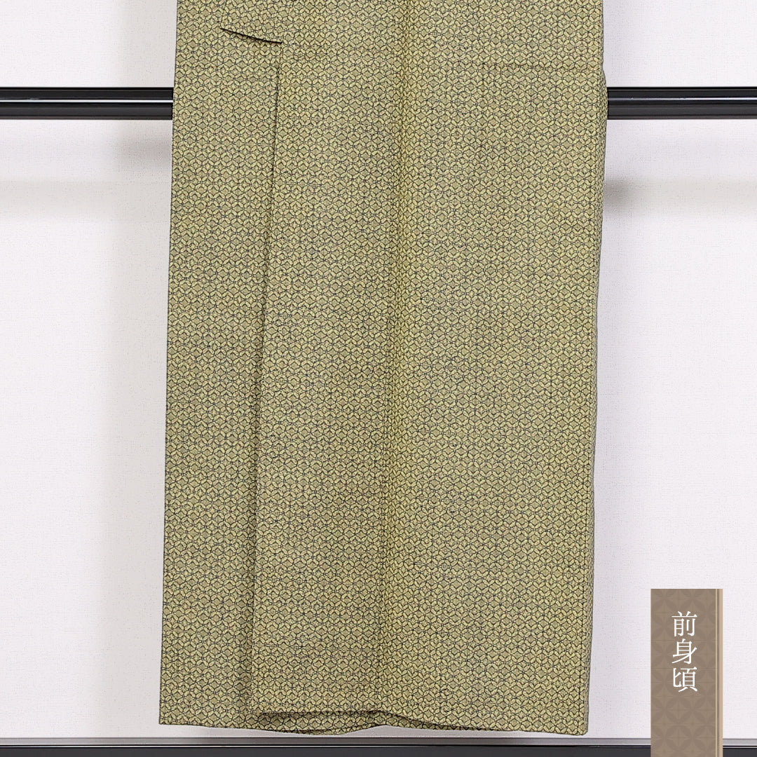 紬 身丈148cm 裄丈63cm Sランク 単衣 洗える着物 ウール バチ衿 七宝 肩当て 居敷当て 1216-10087