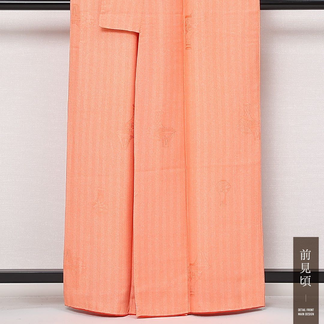 色無地 袷 身丈160cm 裄丈61cm 正絹 Sランク インフォーマル 広衿 Lサイズ 朱系 RP 1219-13568