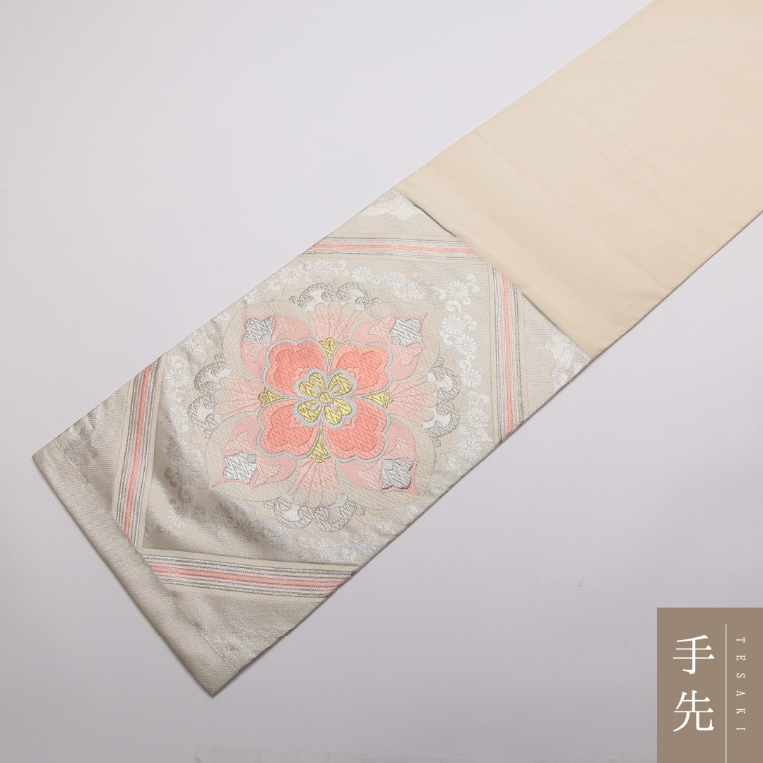 袋帯 帯丈442cm 正絹 六通 フォーマル 宝相華 銀系 1243-01338