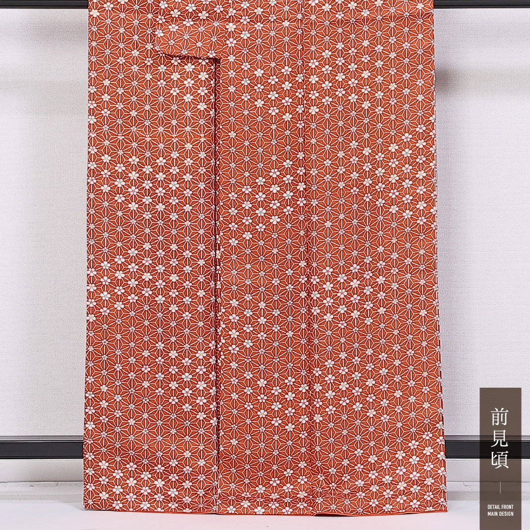 小紋 身丈162cm 裄丈64cm L 正絹 Aランク 袷 広衿 梅 麻の葉 レトロ 1215-11047