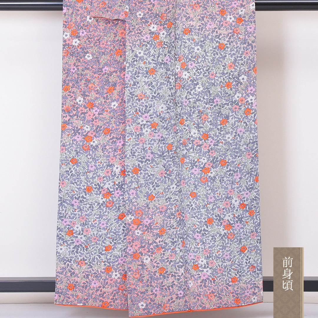 小紋 袷 身丈157cm 裄64cm 正絹 ボタニカル 訪問着 ピンク系 ちりめん Sランク 1215-02128-2313