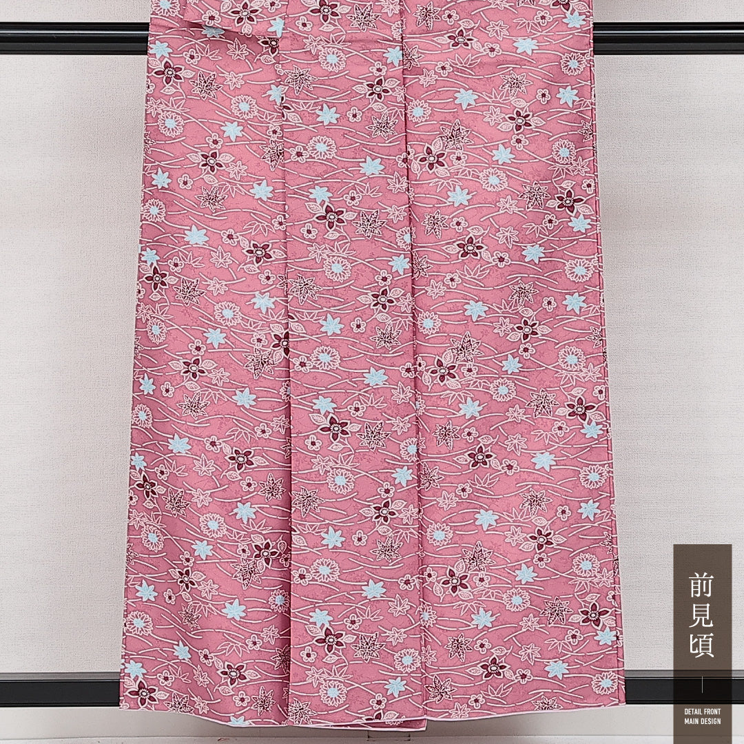 洗える着物 小紋 袷 身丈154cm 裄丈61cm ポリエステル Sランク インフォーマル 広衿 Sサイズ 花柄 ピンク系 RP 1221-14254