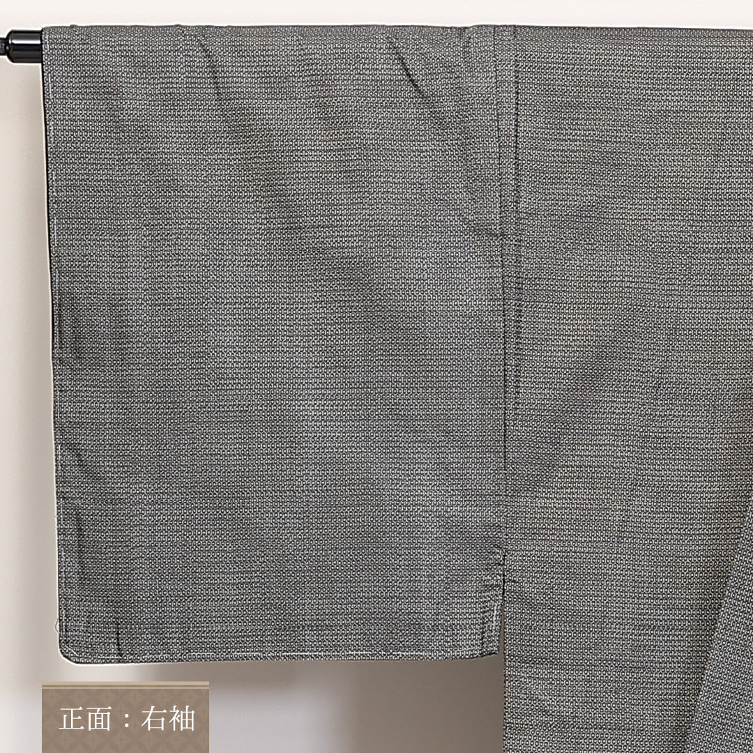 アンサンブル 男着物 (大島紬) 袷 身丈145cm 裄丈69cm 正絹 Sランク インフォーマル 棒衿 Lサイズ 亀甲 グレー系 RP 1224-06243