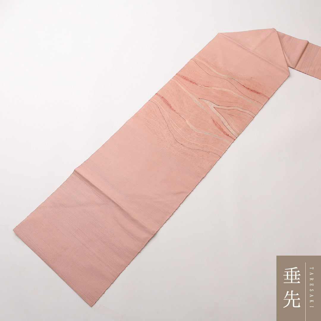 八寸名古屋帯 Sランク 帯丈355cm 正絹 ポイント柄 名古屋仕立て 織り カジュアル 紬 ふくれ織 創作柄 ピンク系 RP 1245-02414