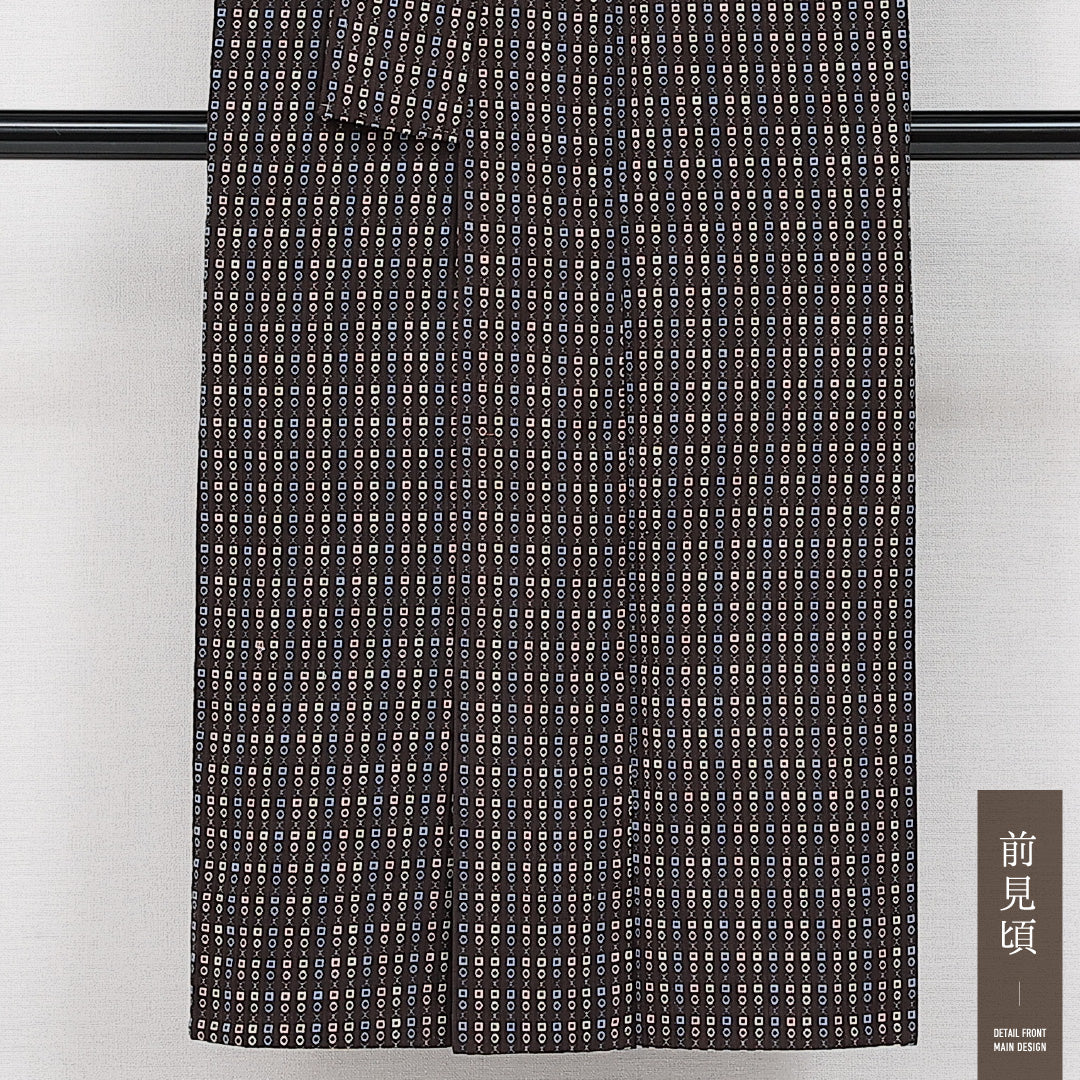 洗える着物 木綿の紬 単衣 身丈146cm 裄丈59cm 木綿 Sランク カジュアル バチ衿 XSサイズ 創作柄 茶系 RP 1223-14320