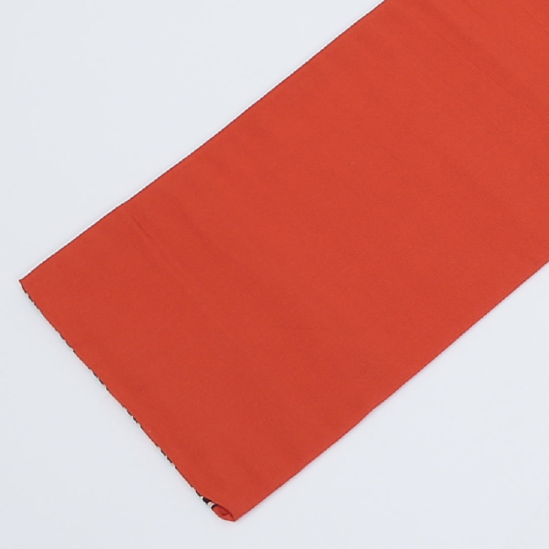 本場筑前 半幅帯 帯丈312cm 両子持縞 未使用品 正絹 小袋帯 全通 仕立て上がり カジュアル Sランク 朱系 1225000061216