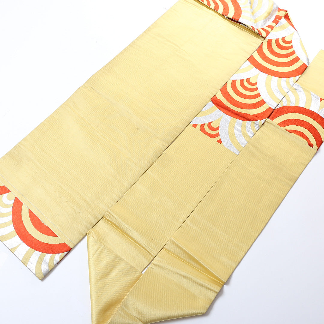 アンティーク 名古屋帯 帯丈345cm 六通 名古屋仕立て 正絹 青海波 レトロ セミフォーマル Cランク グラデーション系 1224-00763-599 1224-00763