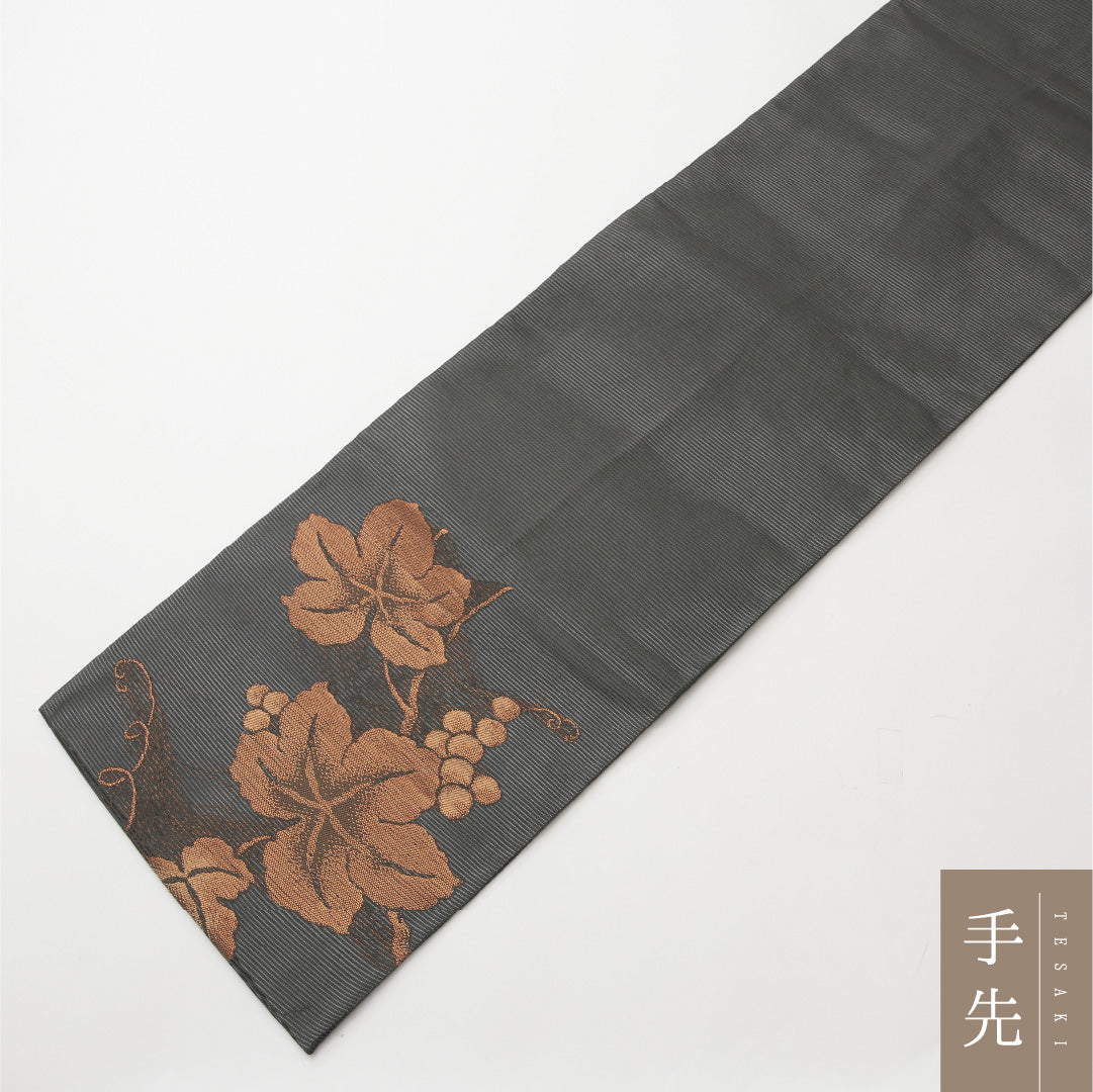 夏物 名古屋帯 六通 帯丈364cm カジュアル Sランク 正絹 絽 葡萄 黒系 1224-01989