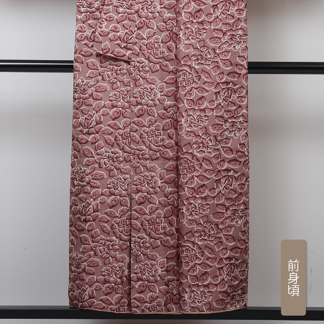 洗える着物 小紋 袷 身丈151cm 裄丈61cm ポリエステル Sランク インフォーマル 広衿 Sサイズ 花柄 ピンク系 RP 1221-01315
