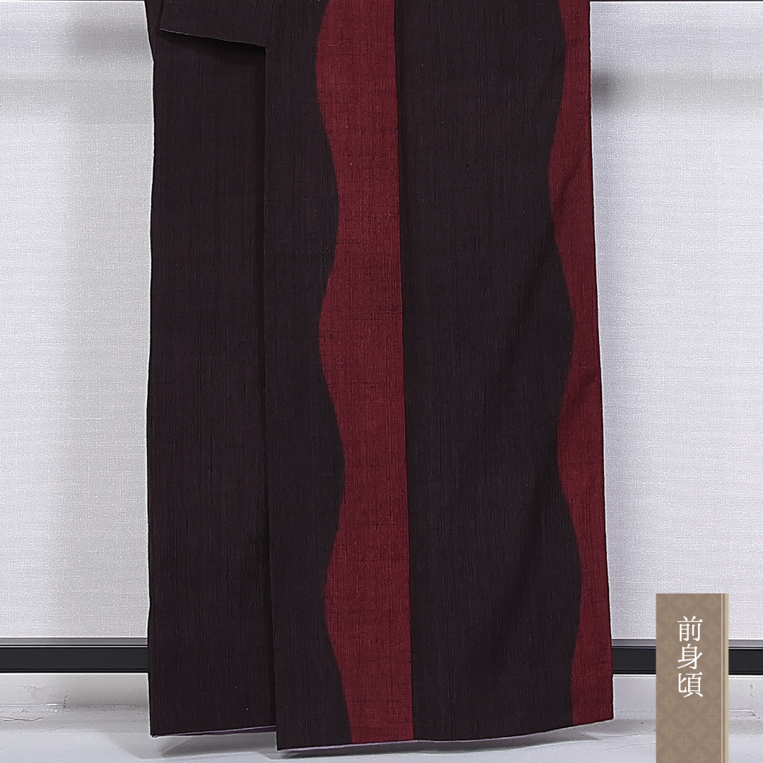 紬 身丈160cm 裄丈63.5cm L 正絹 Aランク 袷 広衿 よろけ縞 真綿紬 1216-10516