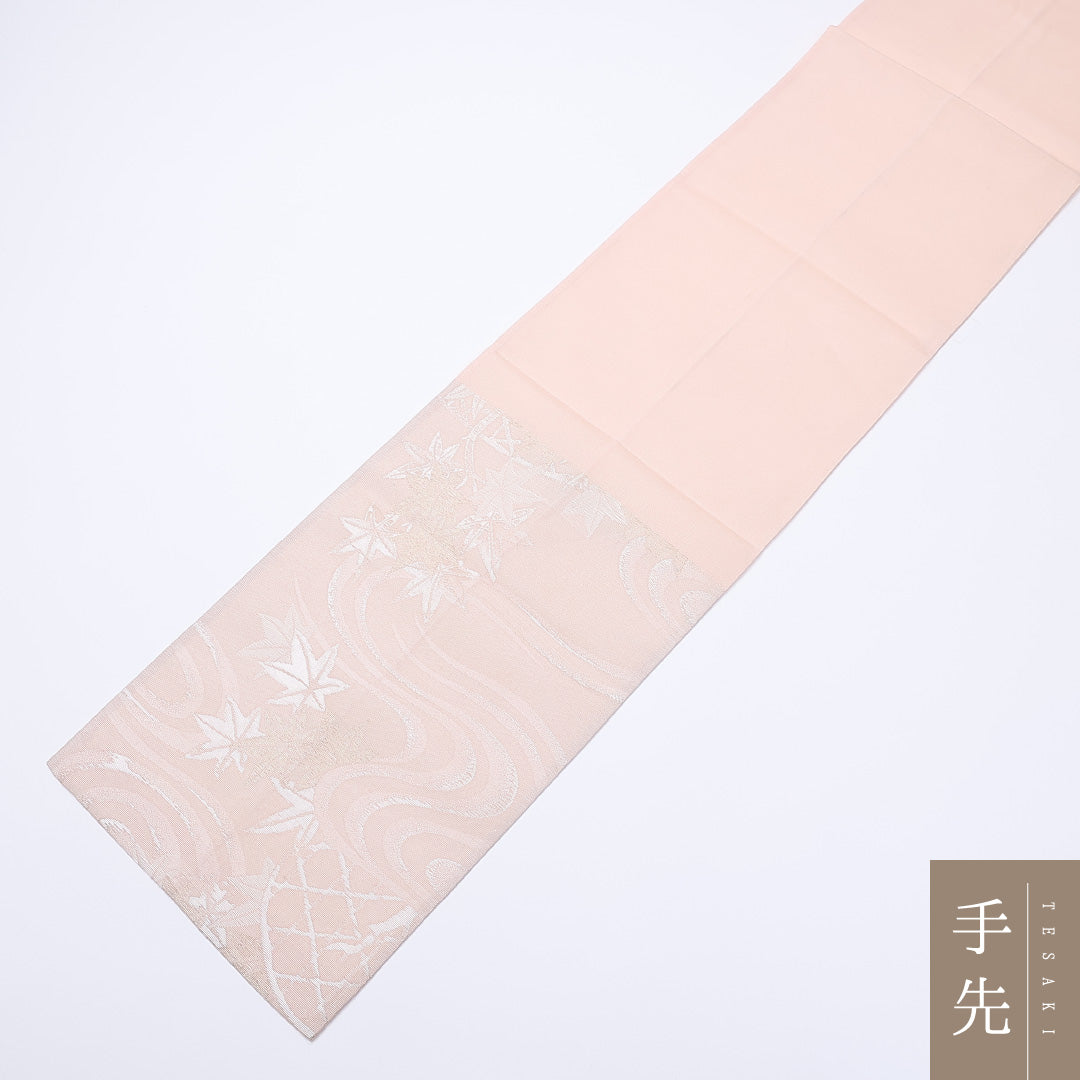 袋帯 夏帯 帯丈424cm 六通 紗 流水 紅葉 セミフォーマル ピンク系 正絹 Aランク 1223-00926