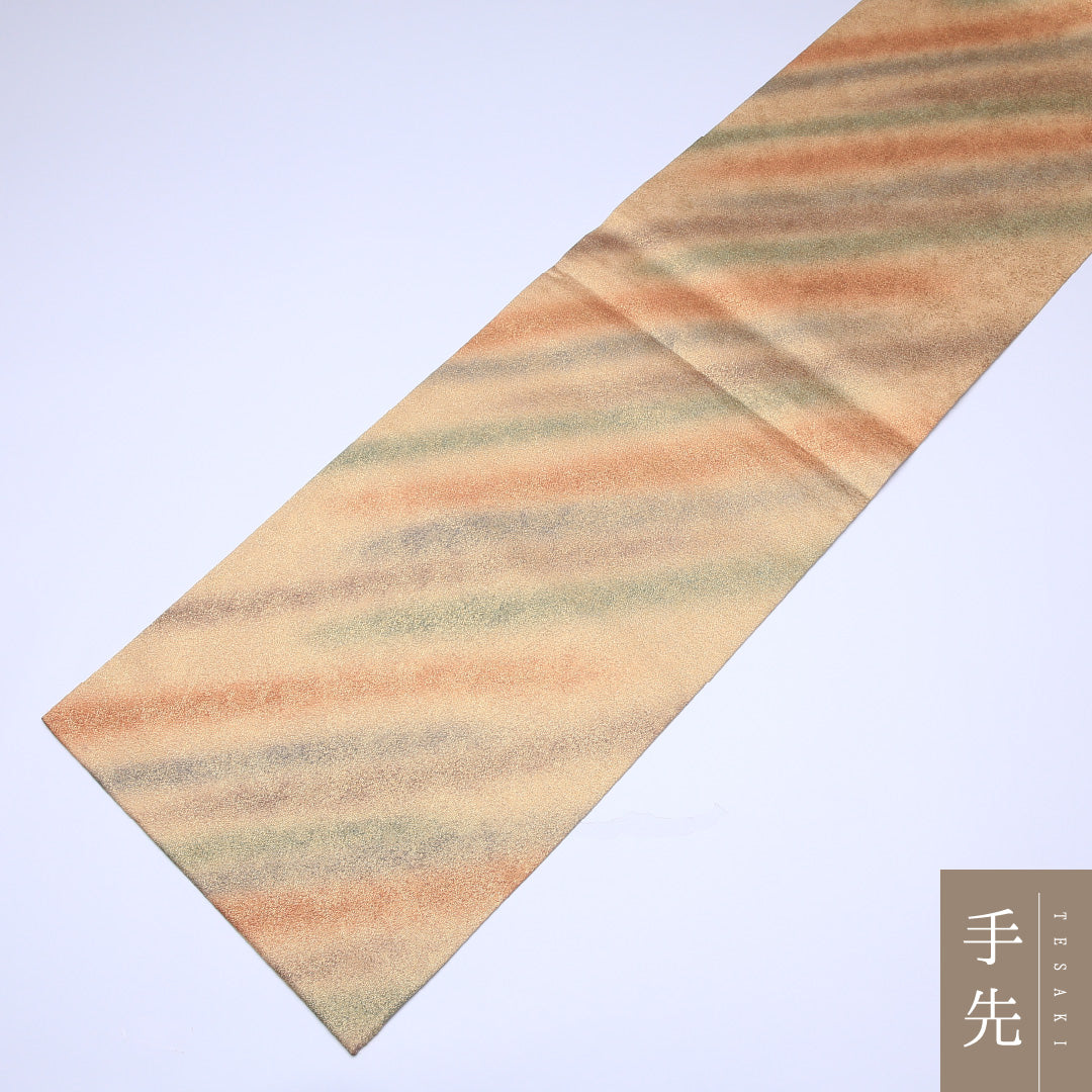 袋帯 帯丈448cm 全通 モダン 創作 フォーマル 金系 正絹 Sランク 1223-00139