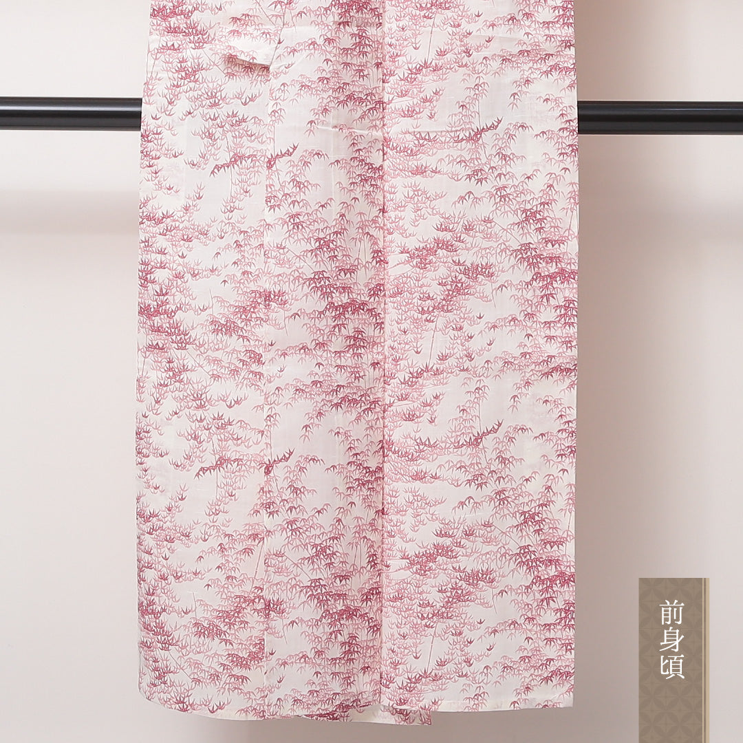 紬 夏紬 身丈144cm 裄63cm 正絹 型染め 笹 肩当て 白系 Aランク 1216-01021