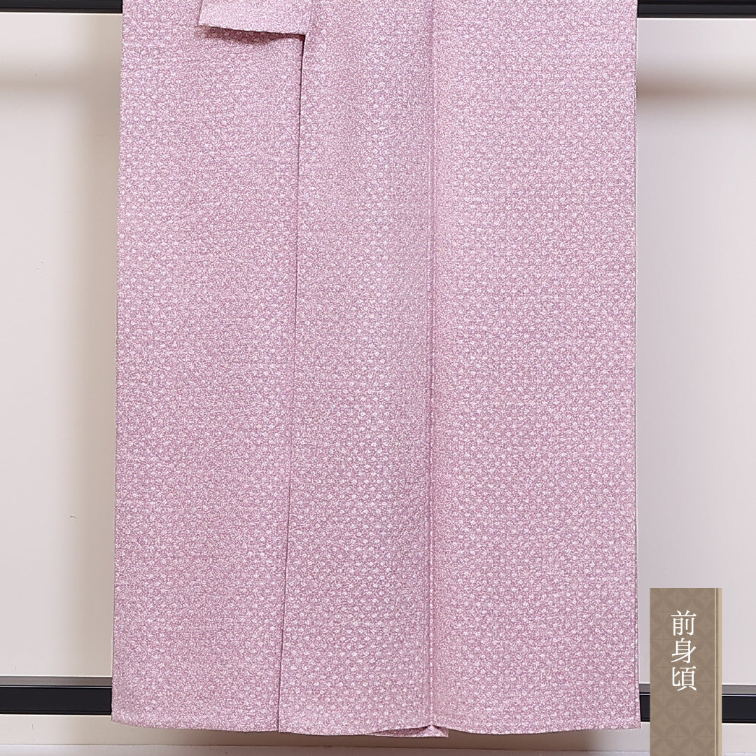 小紋 単衣 身丈156cm 裄64.5cm 正絹 ドット 芝草 紫系 Bランク 1215-02380
