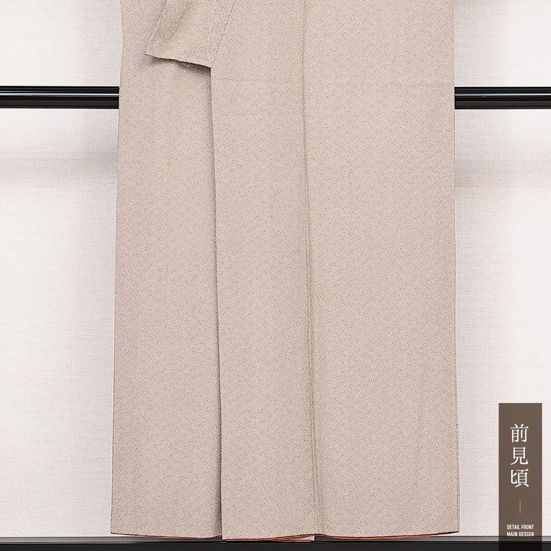 小紋 袷 身丈150cm 裄丈62cm 正絹 Aランク インフォーマル 広衿 Sサイズ 紗綾型 ベージュ系 RP 1221-14097