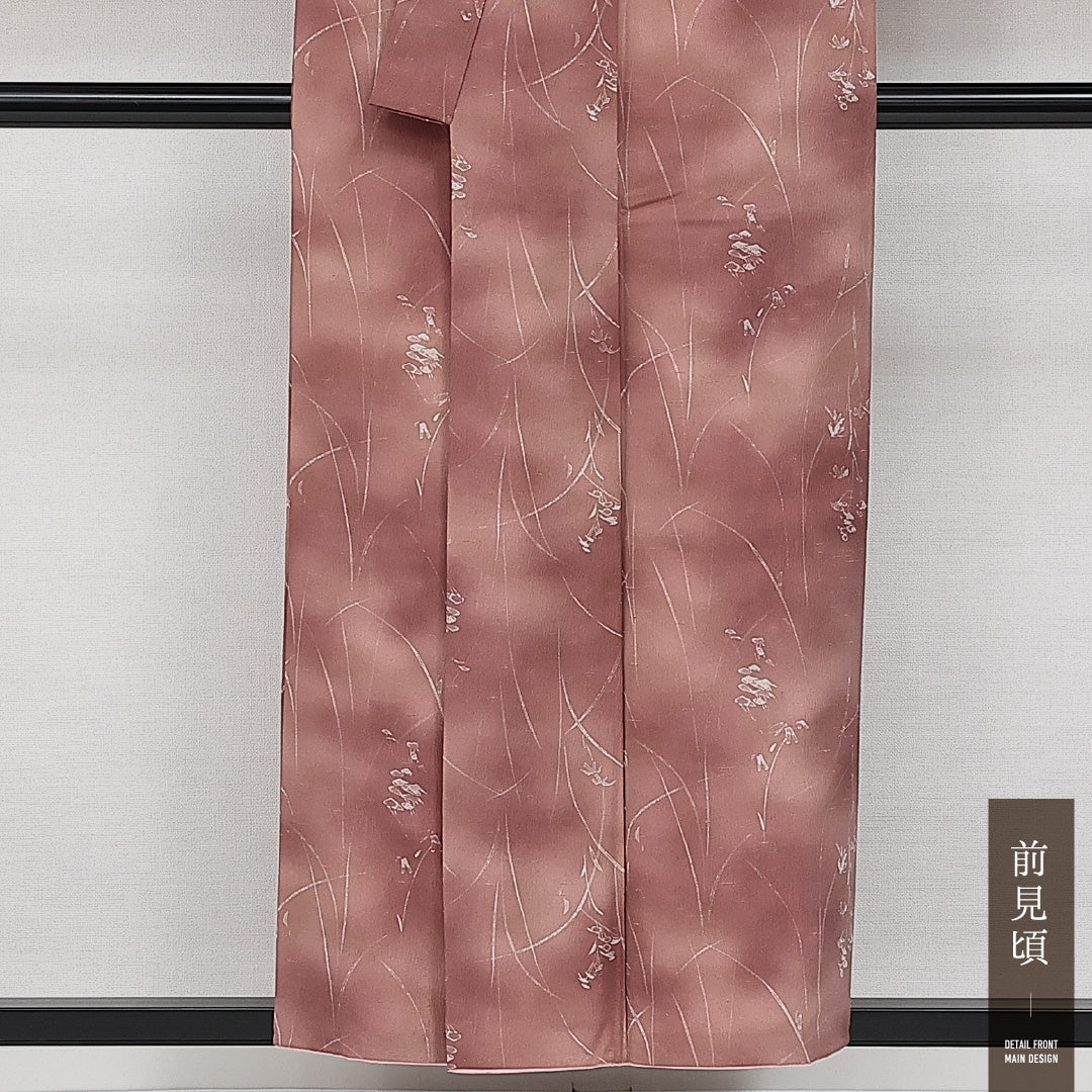 洗える着物 小紋 袷 身丈154cm 裄丈63cm ポリエステル Sランク インフォーマル バチ衿 Sサイズ 植物柄 ピンク系 RP 1221-14409