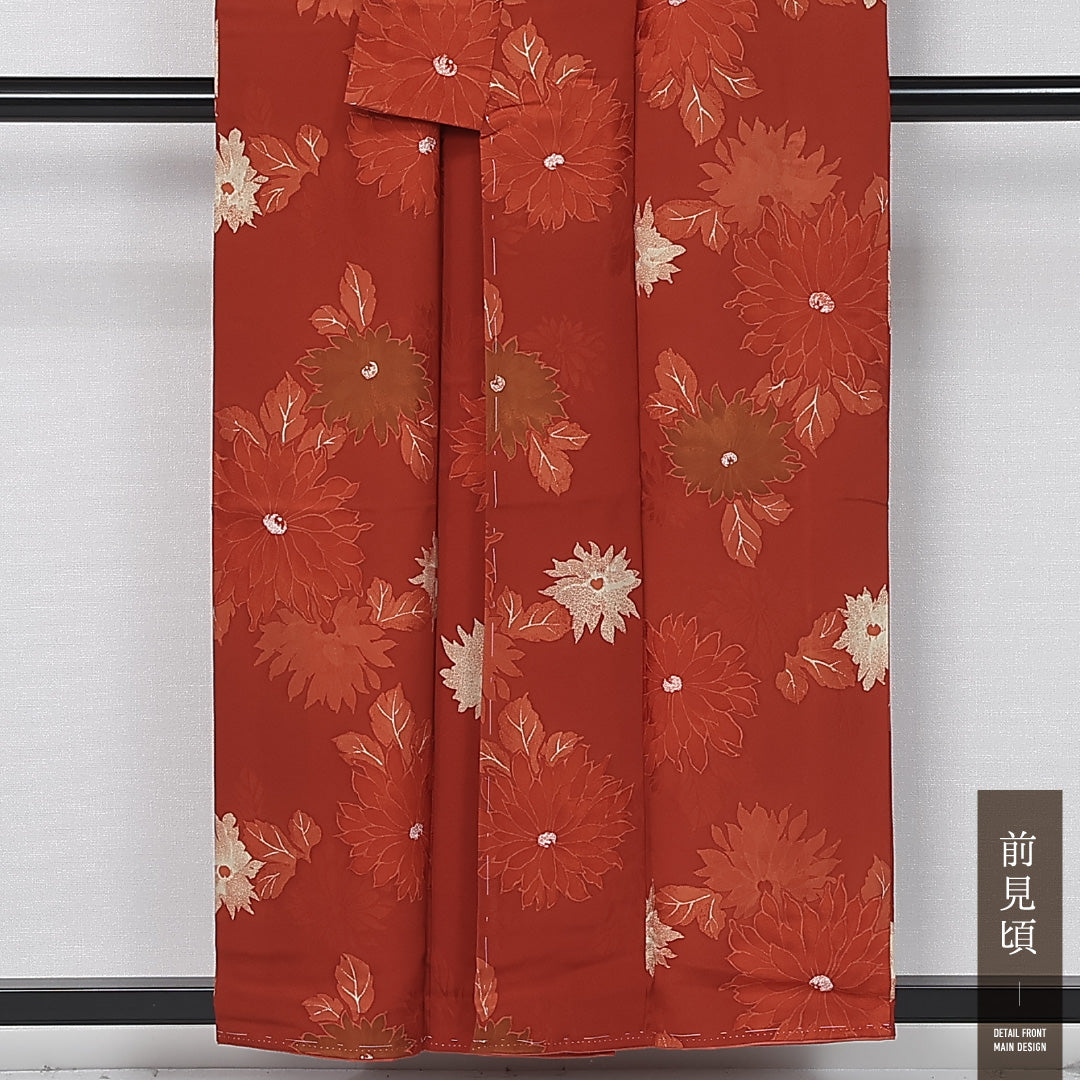 小紋 袷 身丈157cm 裄丈63cm 正絹 Sランク インフォーマル 広衿 Mサイズ 花柄 芍薬 赤系 RP 1221-11977