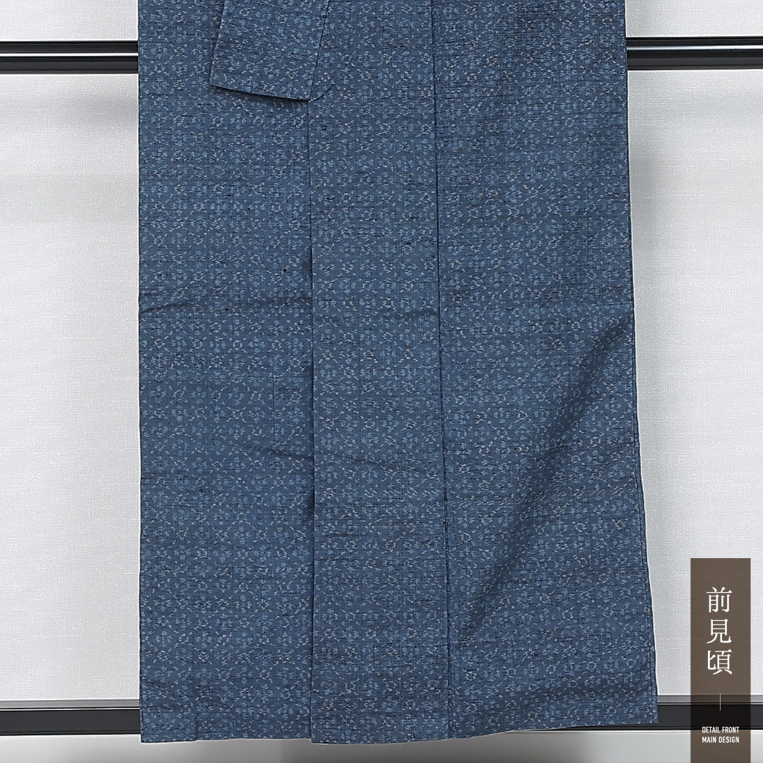 紬 袷 身丈153cm 裄丈63cm 正絹 Cランク カジュアル 広衿 Sサイズ 創作柄 青系 HP 1223-12010