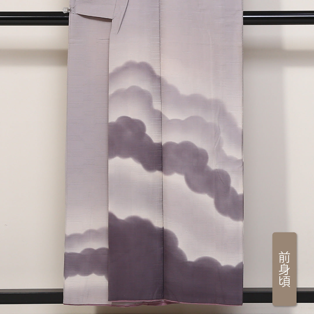 訪問着 袷 身丈153cm 裄64cm 正絹 紫系 Cランク 風景柄 雲 山 1212-00445-5220 1212-00445
