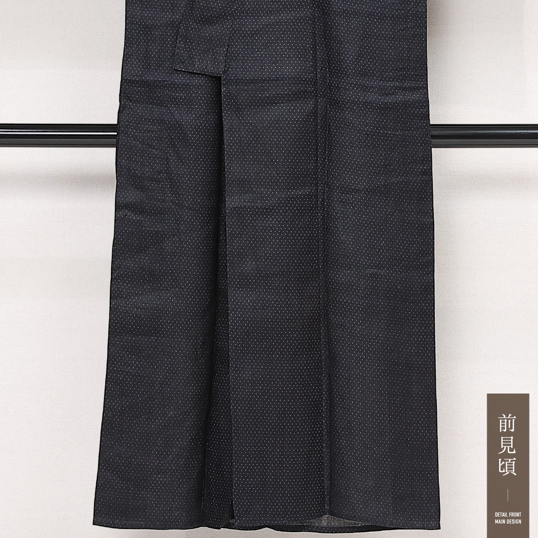 アンティーク 夏物 洗える着物 麻の紬 夏物 身丈139cm 裄丈61cm 麻 Dランク バチ衿 XSサイズ 紺系 PO 1223-13347