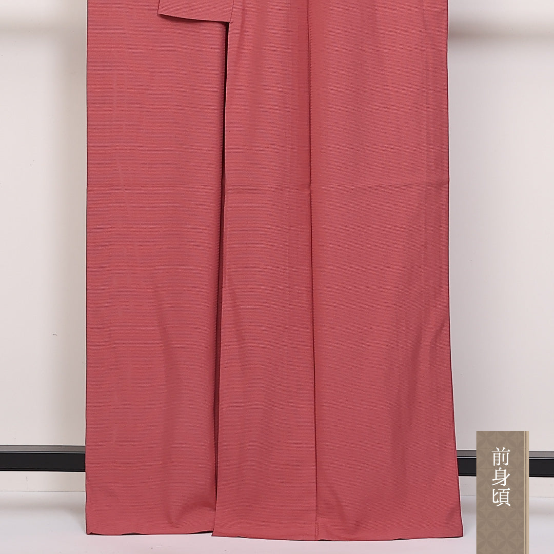 夏物 色無地 絽 身丈164cm 裄67cm 地紋なし 正絹 一つ紋 パールトーン加工 丸に片喰 ピンク系 Aランク 1214-00471