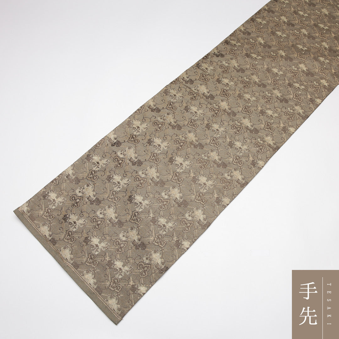丸帯 帯丈418cm 正絹 全通 セミフォーマル 唐草華文 ベージュ系 1242-01204