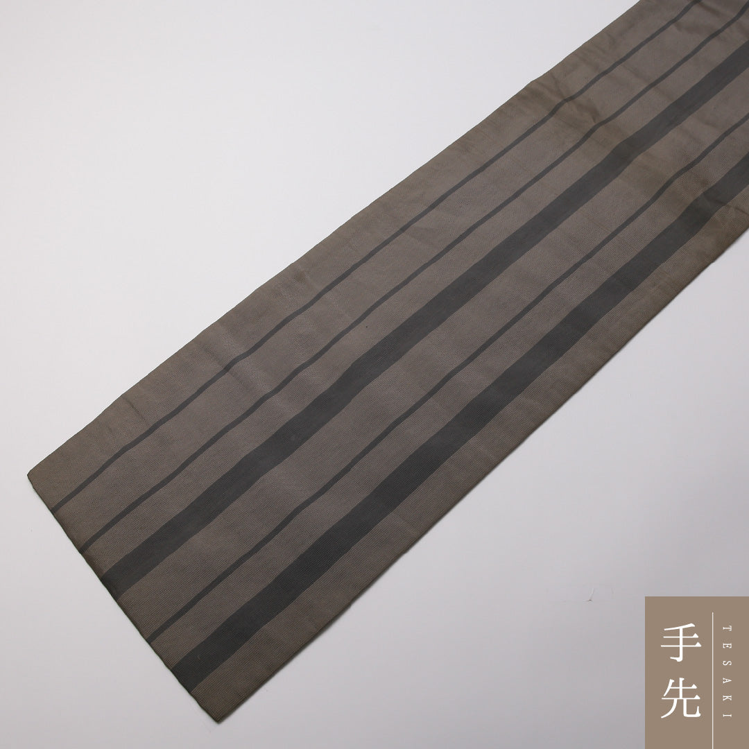 アンティーク 袋帯 帯丈404cm 正絹 ポイント柄 牡丹 笹 グレー系 1243-01359