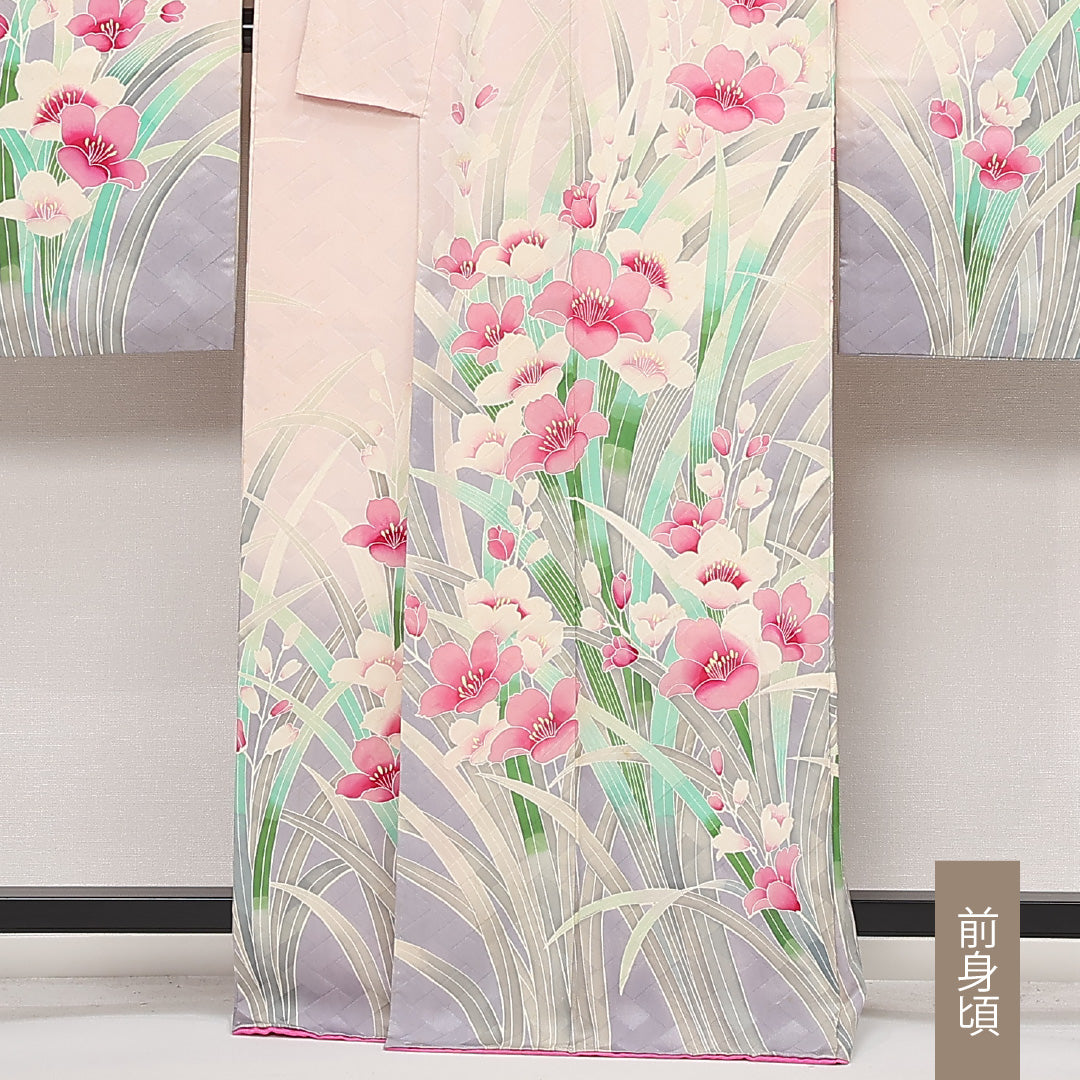 振袖 身丈164cm 裄丈64.5cm Cランク 正絹 袷 広衿 L 花柄 フォーマル 可憐 気品 ピンク系 1213-F0567
