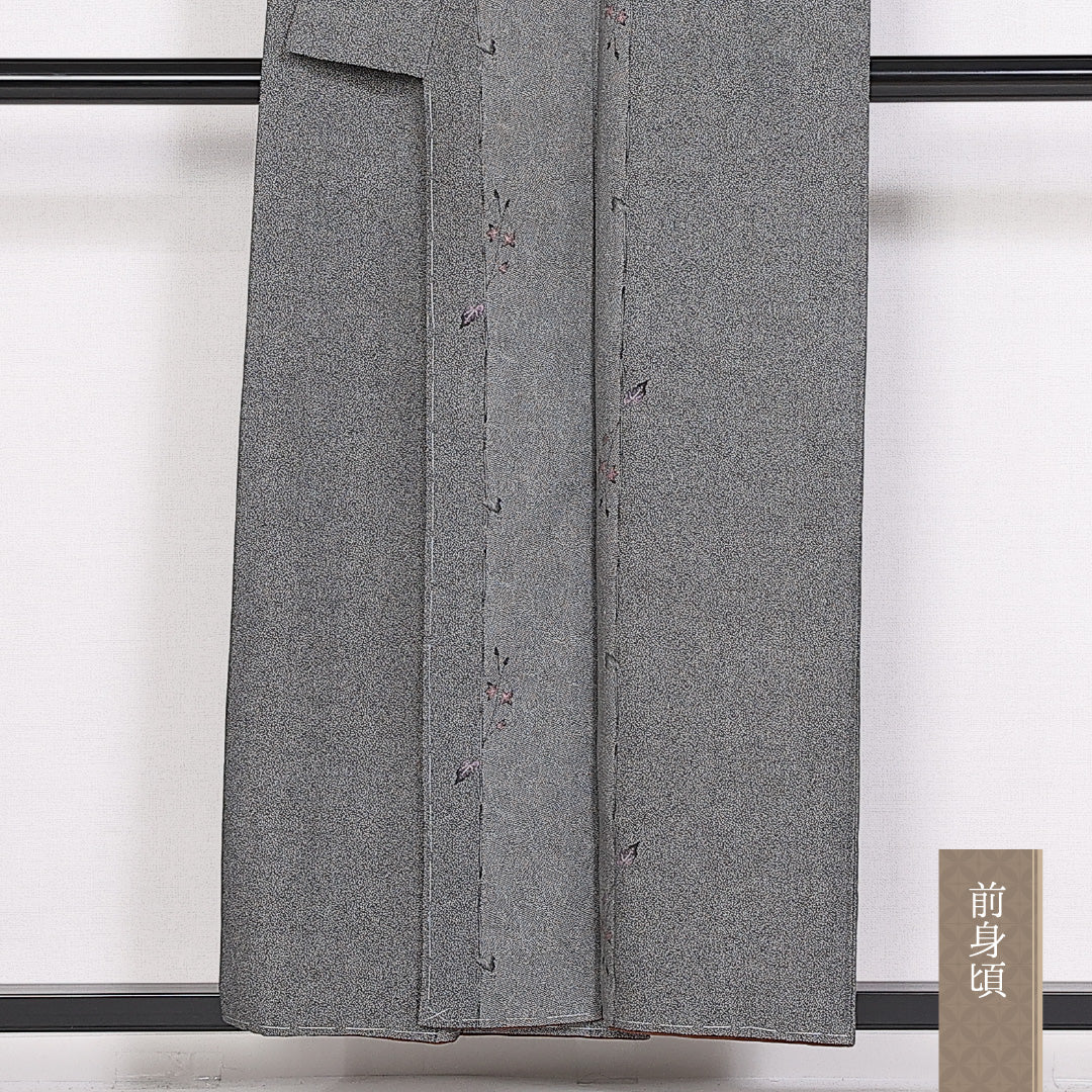 お召 身丈153cm 裄丈61.5cm Aランク 袷 正絹 広衿 植物柄 しつけ糸 1265-10106