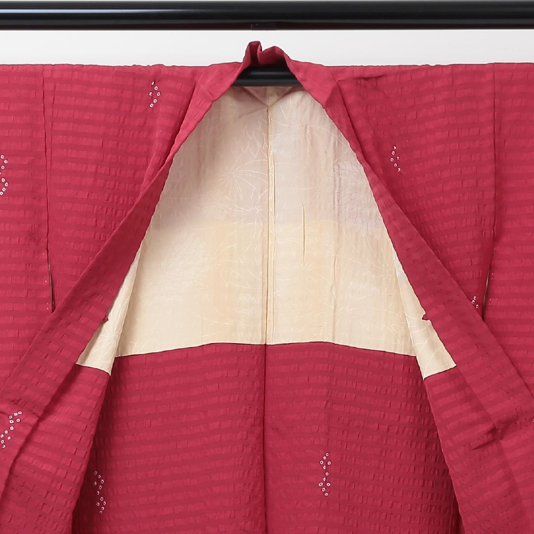 未使用品 羽織 身丈76cm 裄丈61cm S 正絹 縞 しつけ糸 赤系 Sランク 1217-00373