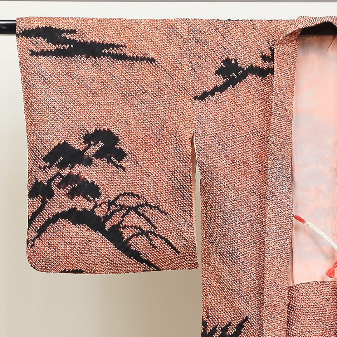 羽織 袷 身丈75cm 裄丈64cm 正絹 Aランク カジュアル Mサイズ 紐あり 茶屋辻 朱系 RP 1232-05454