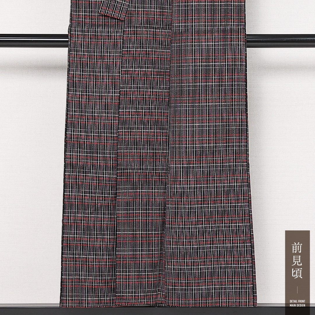アンティーク 紬 袷 身丈143cm 裄丈63cm 正絹 Aランク 広衿 XSサイズ 格子 多色系 HP 1223-13667