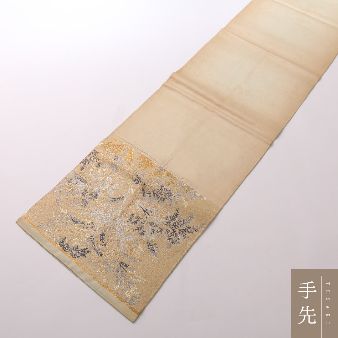 袋帯 帯丈392cm 正絹 六通 セミフォーマル 木立 金系 1243-01654