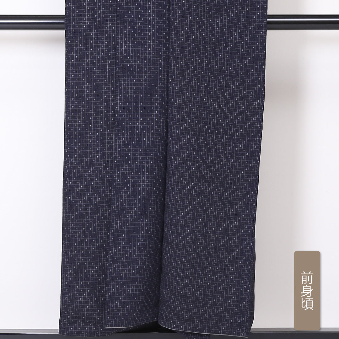 紬 袷 身丈153cm 裄丈64cm 正絹 Bランク カジュアル 広衿 Sサイズ 十字絣 紺系 RP 1223-03331