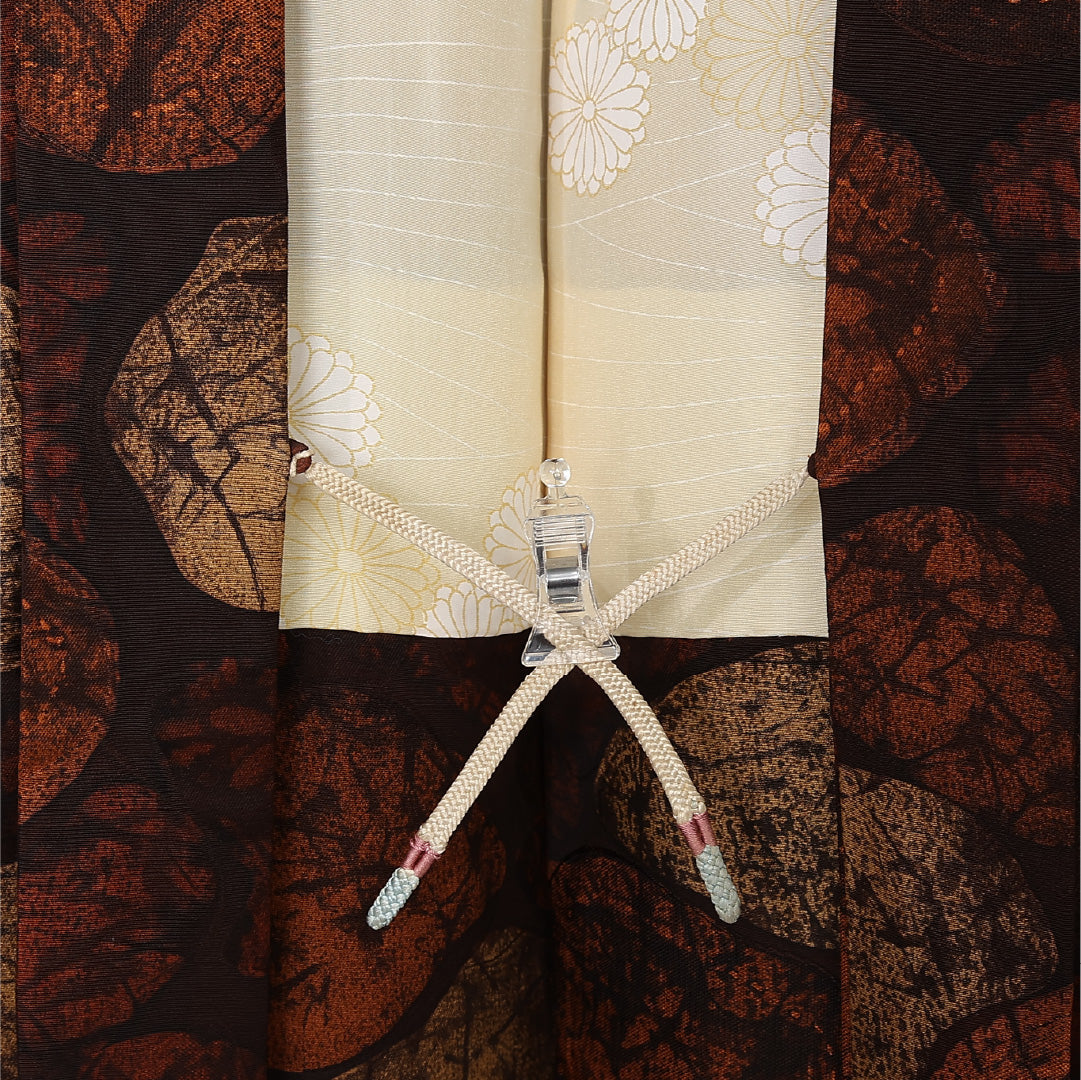 羽織 袷 身丈77cm 裄丈64cm 正絹 Sランク カジュアル Mサイズ 紐あり 創作柄 茶系 RP 1232-12803