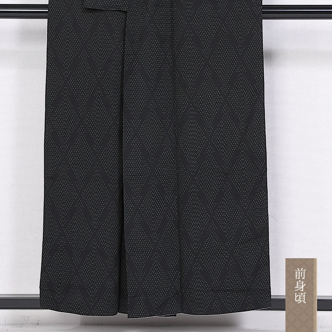 紬 身丈152.5cm 裄丈66.5cm S 正絹 Aランク 袷 広衿 菱柄 1216-10466