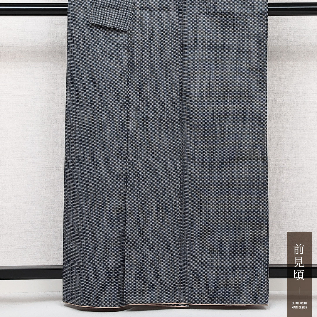 紬 袷 身丈159cm 裄丈64cm 正絹 Aランク カジュアル 広衿 Mサイズ 経緯絣 縞 グレー系 HP 1223-14030