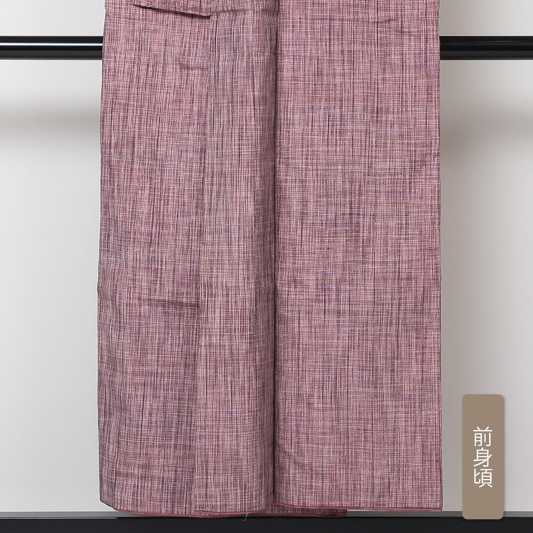 紬 袷 身丈150cm 裄丈65cm 正絹 Aランク カジュアル 広衿 Sサイズ 創作柄 ピンク系 RP 1223-03105