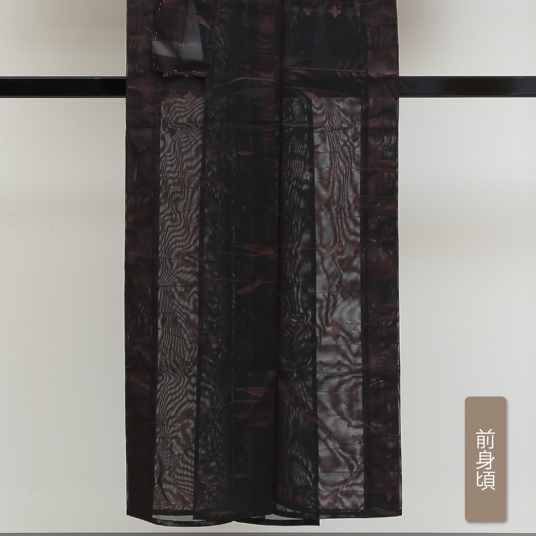 夏物 小紋 紗 身丈149cm 裄丈63cm 正絹 Sランク インフォーマル 広衿 XSサイズ 植物柄 黒系 RP 1221-01042