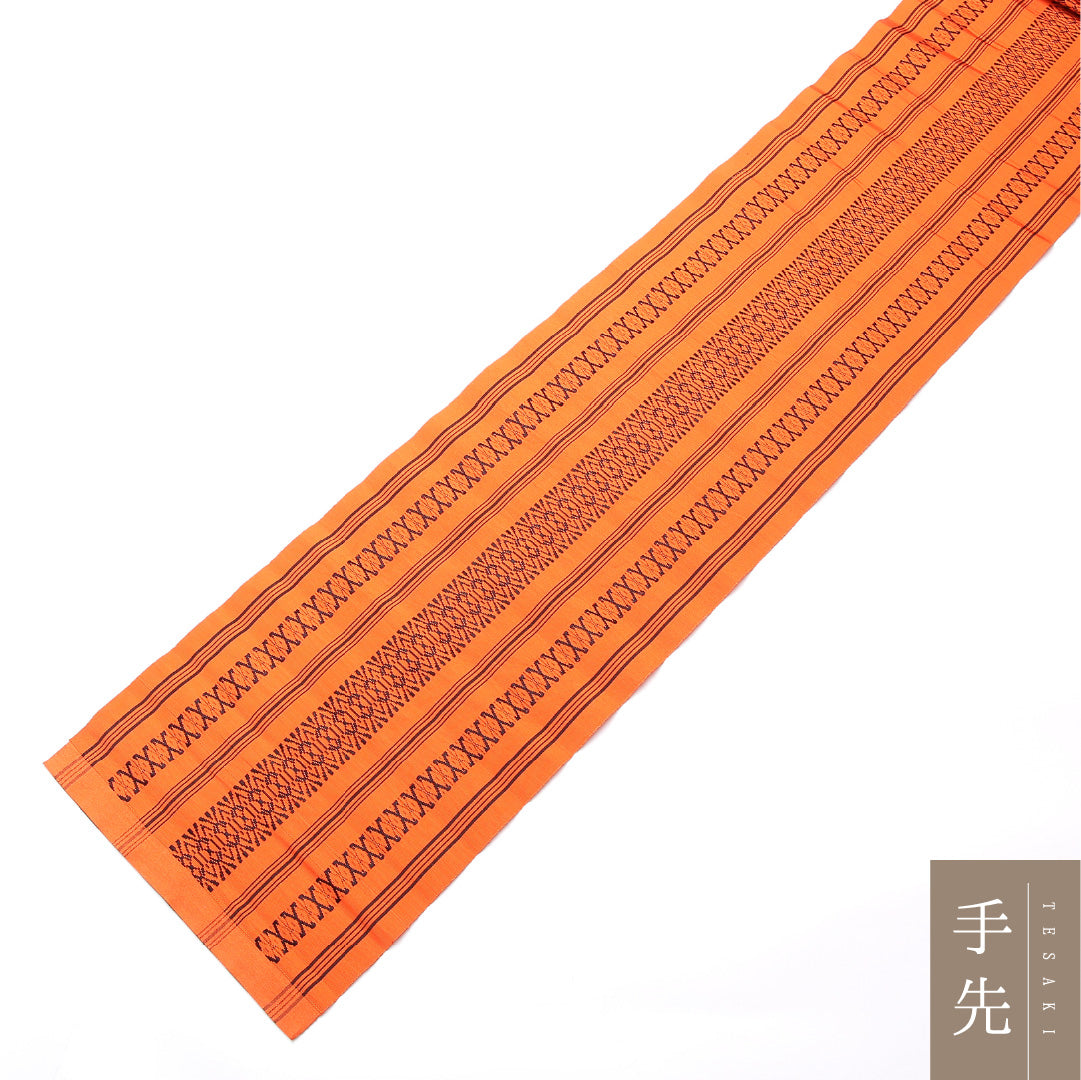 名古屋帯 全通 帯丈380cm カジュアル Aランク 正絹 本場筑前博多織 朱系 1224-02462