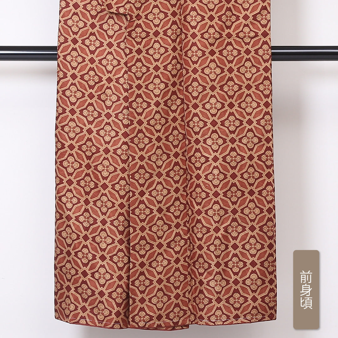 小紋 袷 身丈144cm 裄丈63cm 正絹 Aランク インフォーマル バチ衿 XSサイズ 花菱 茶系 HP 1221-01884